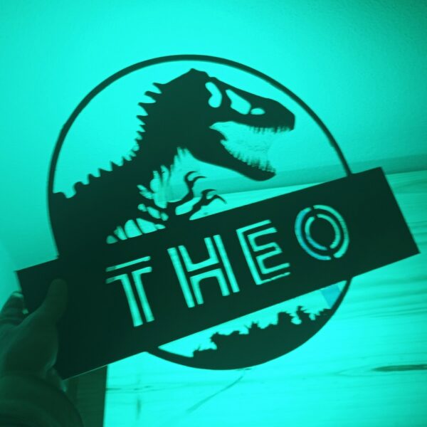 Placa neón-led nombre personalizado dinosaurio estilo Parque Jurásico - Imagen 6