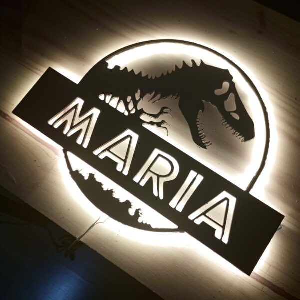Placa neón-led nombre personalizado dinosaurio estilo Parque Jurásico - Imagen 2