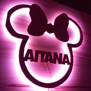 Placa neón-led orejas Minnie con nombre personalizado