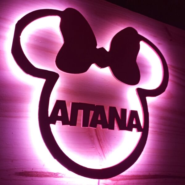 Placa neón-led orejas Minnie con nombre personalizado
