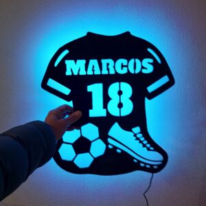 Cartel camiseta futbol con nombre personalizado luz neón-led