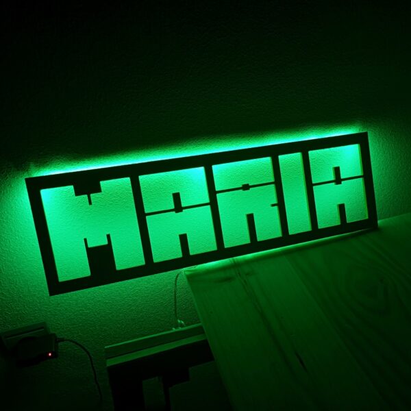 Cartel personalizado nombre Minecraft en madera con luz led neón