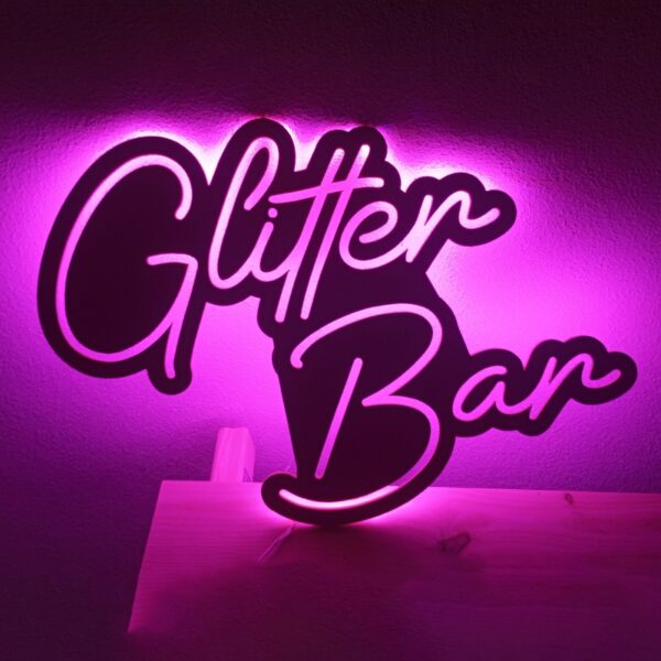 Cartel neon-led Glitter Bar sobre madera - Imagen 3