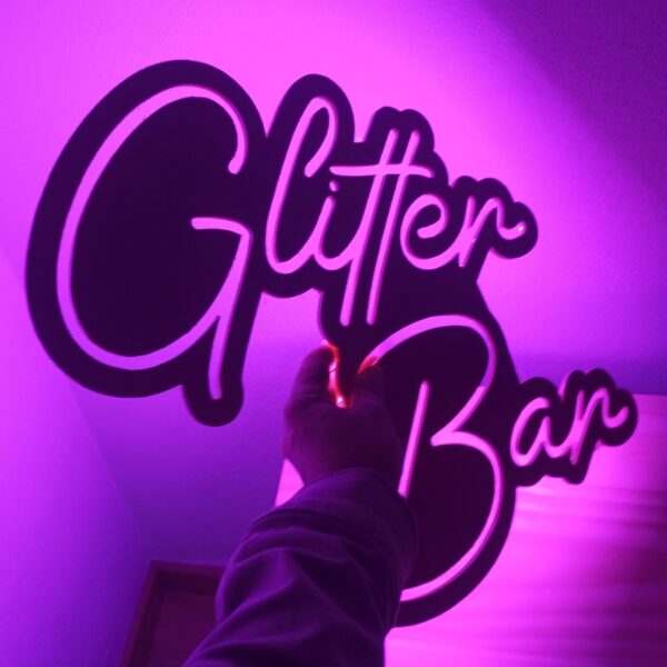 Cartel neon-led Glitter Bar sobre madera - Imagen 6